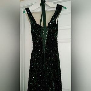 Emerald green sequins gown